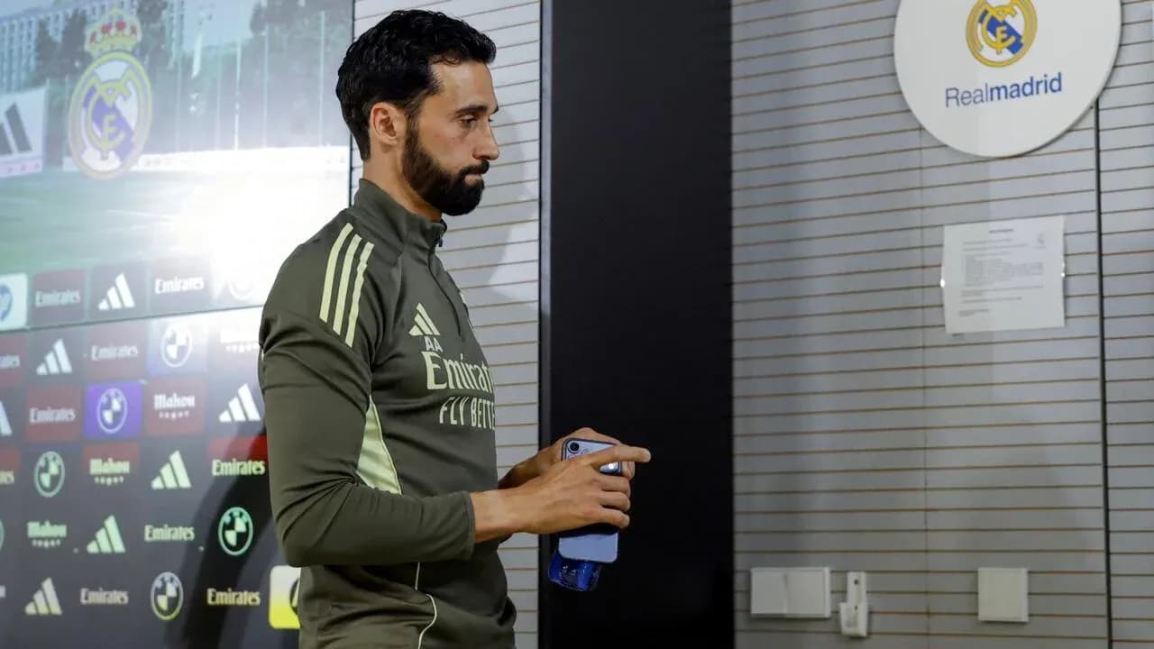 Player entering press area at Real Madrid facility