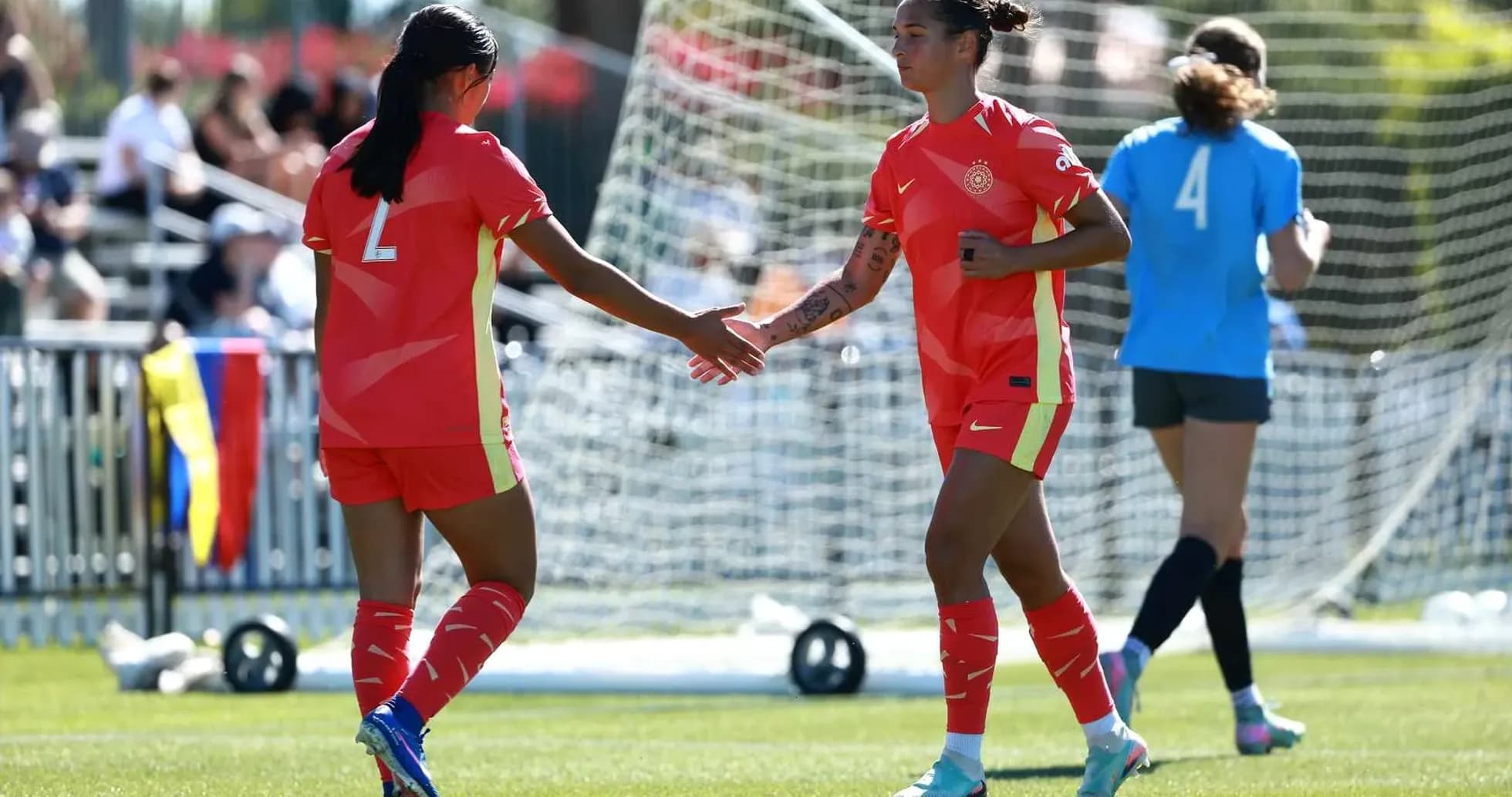 Two players celebrating during a football match