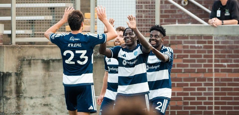 Chattanooga players celebrating a goal during match
