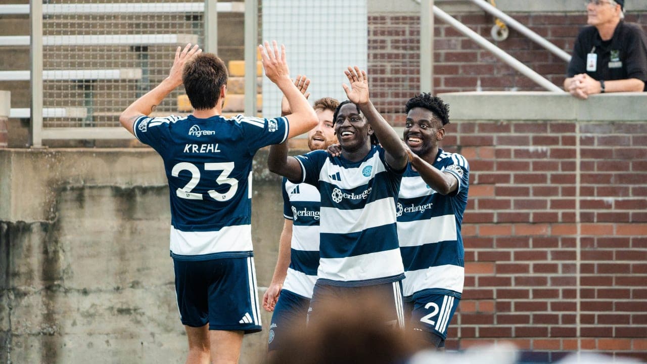 Chattanooga players celebrating a goal during match