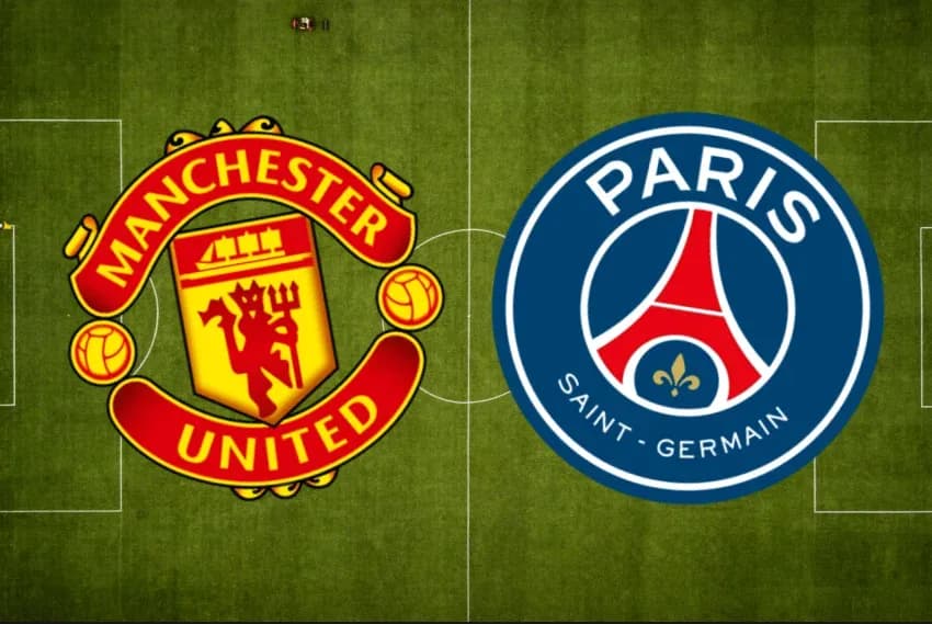 Logos of Manchester United and Paris Saint-Germain
