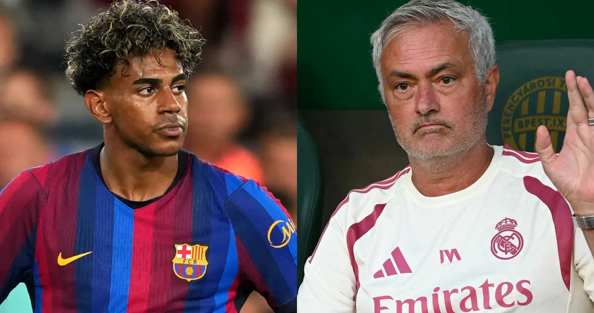 Barcelona player and coach José Mourinho side by side
