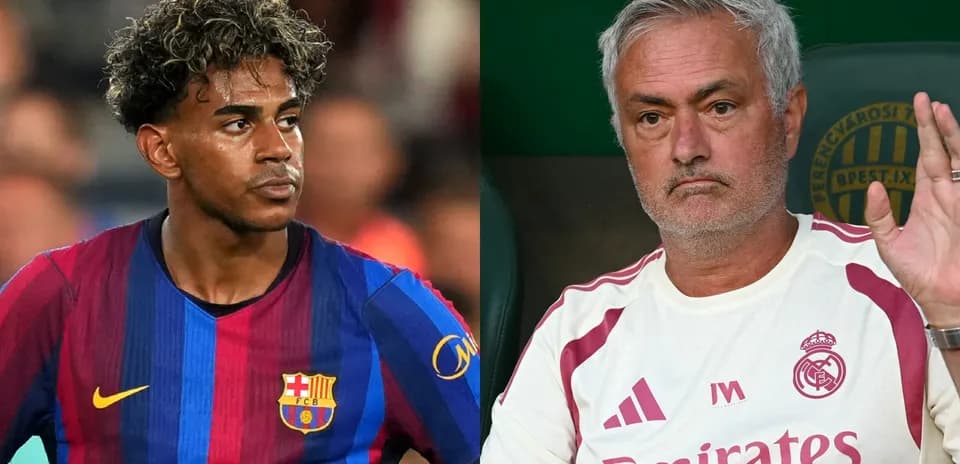 Barcelona player and coach José Mourinho side by side