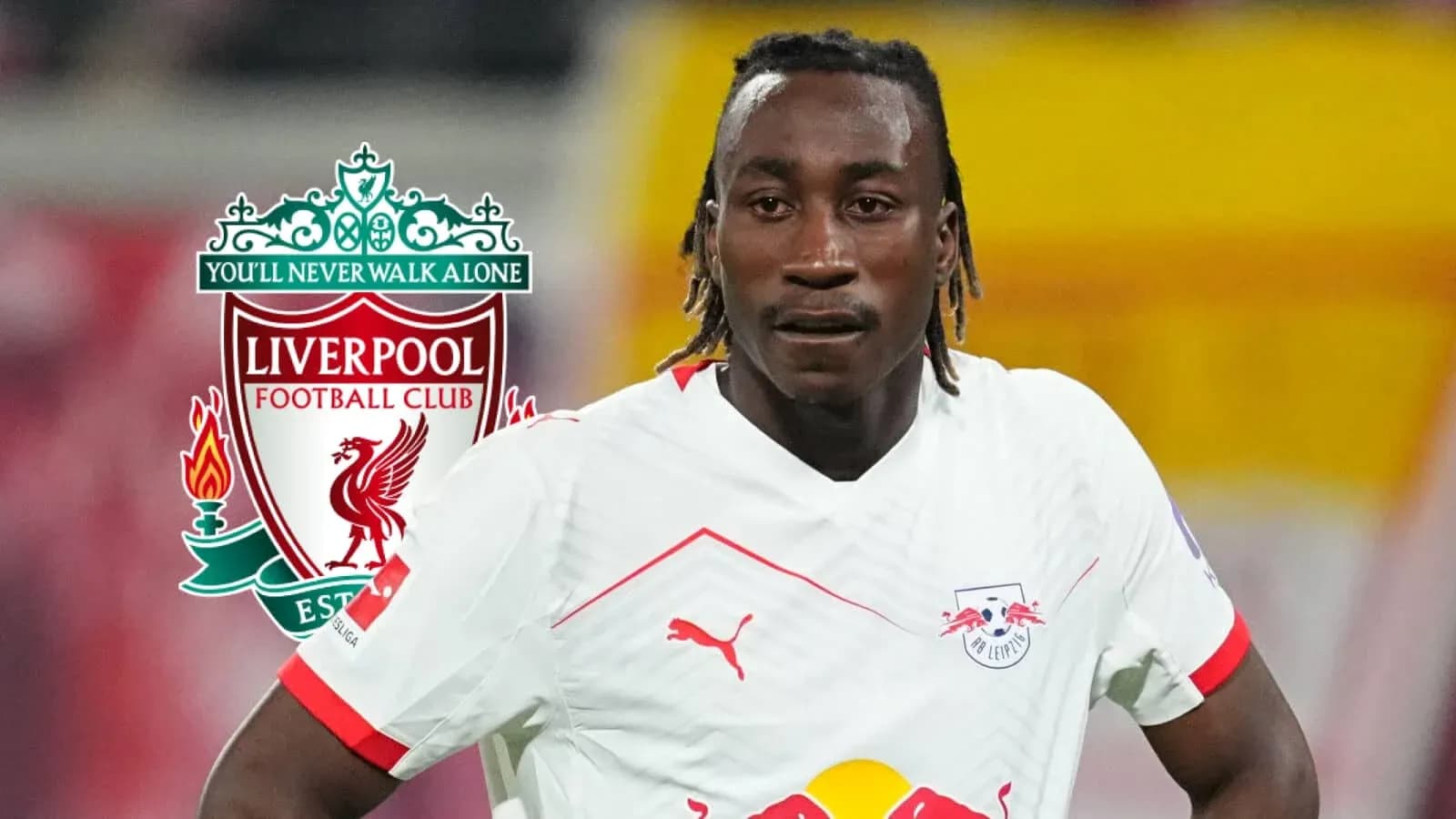 Player in RB Leipzig kit with Liverpool logo overlay