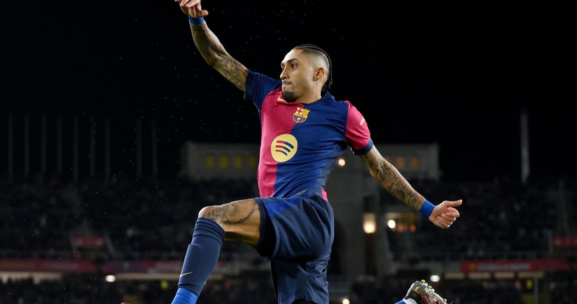 Raphinha celebrating goal for Barcelona