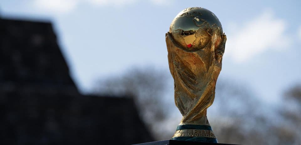 FIFA World Cup trophy displayed outdoors