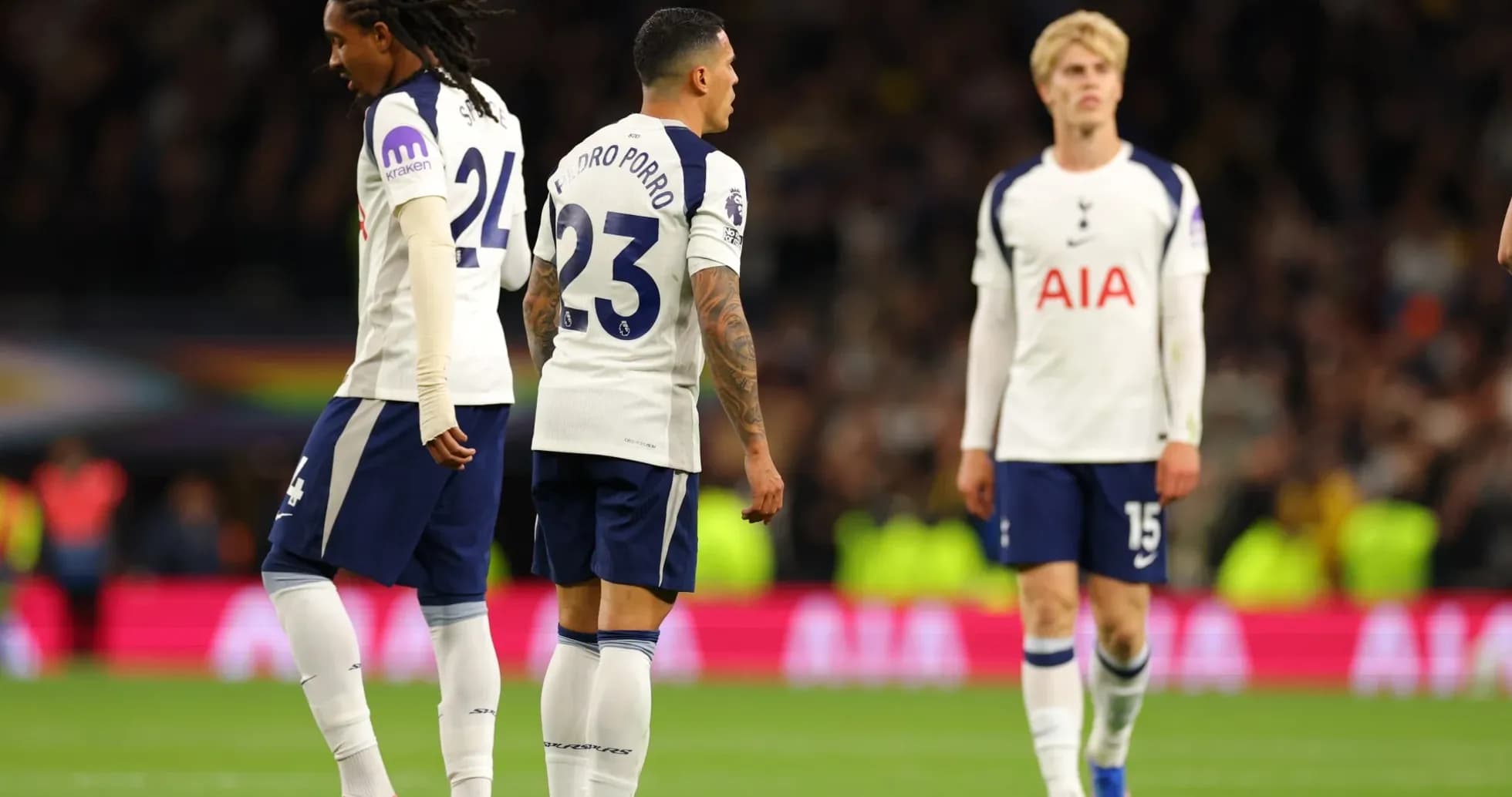 Tottenham players on the pitch during match