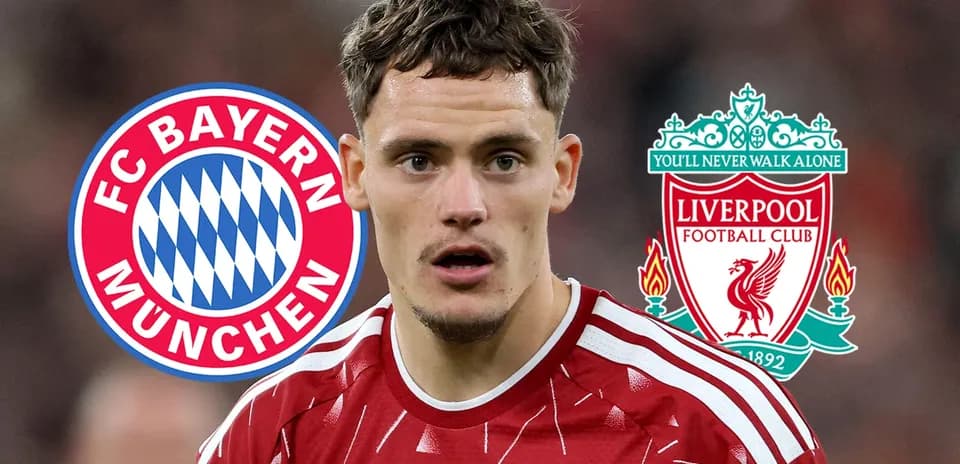 Player in Liverpool kit with Bayern and Liverpool logos
