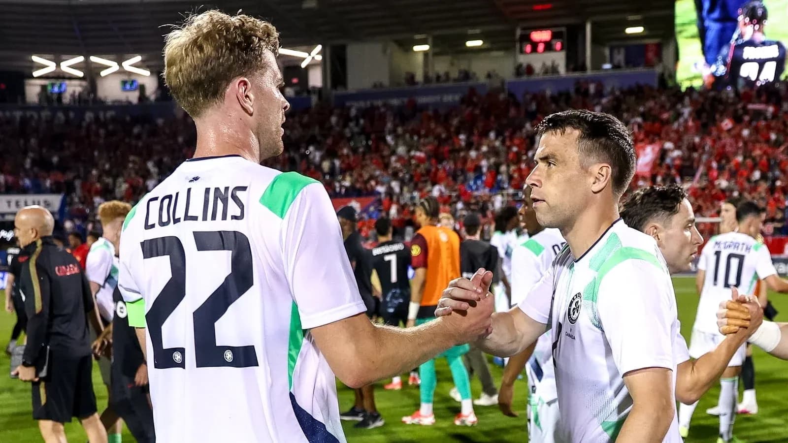 Players shaking hands after the match