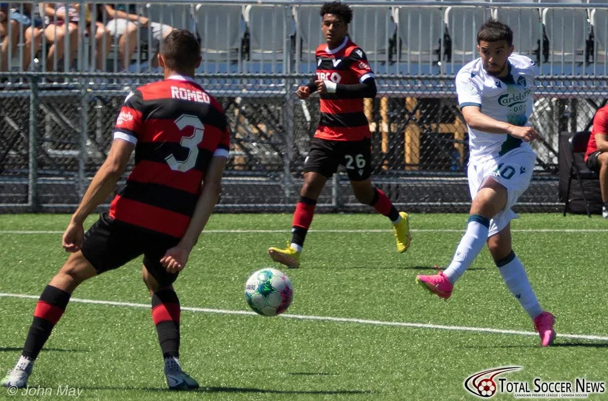 Player shooting the ball during match