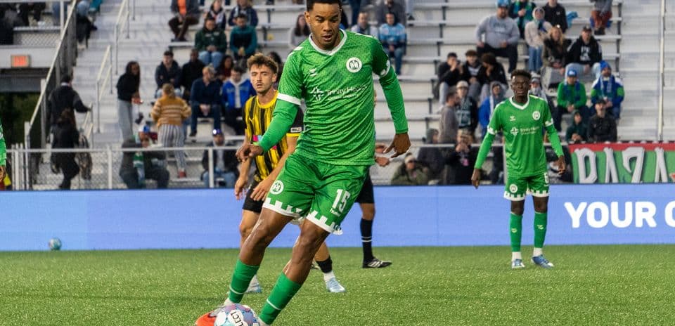 Hartford Athletic player preparing to kick the ball