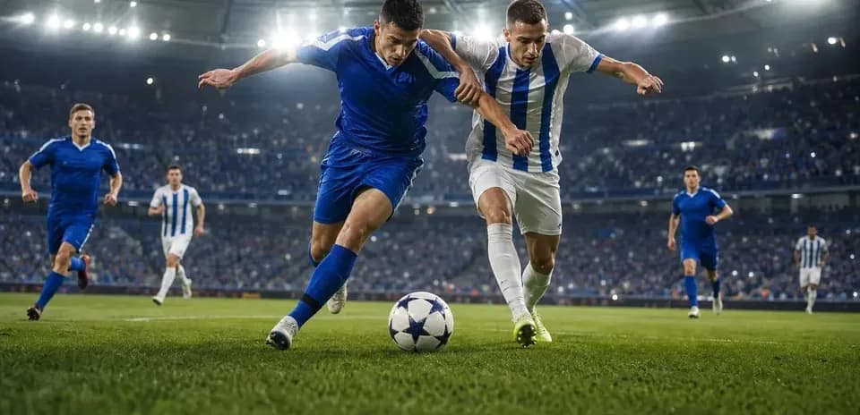 Players contesting for the ball during match
