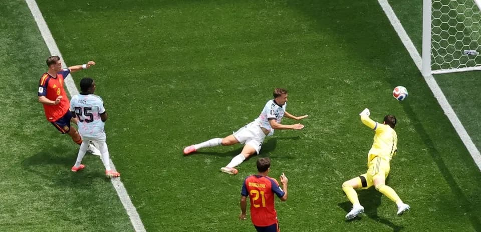 Player attempting to score while goalkeeper dives