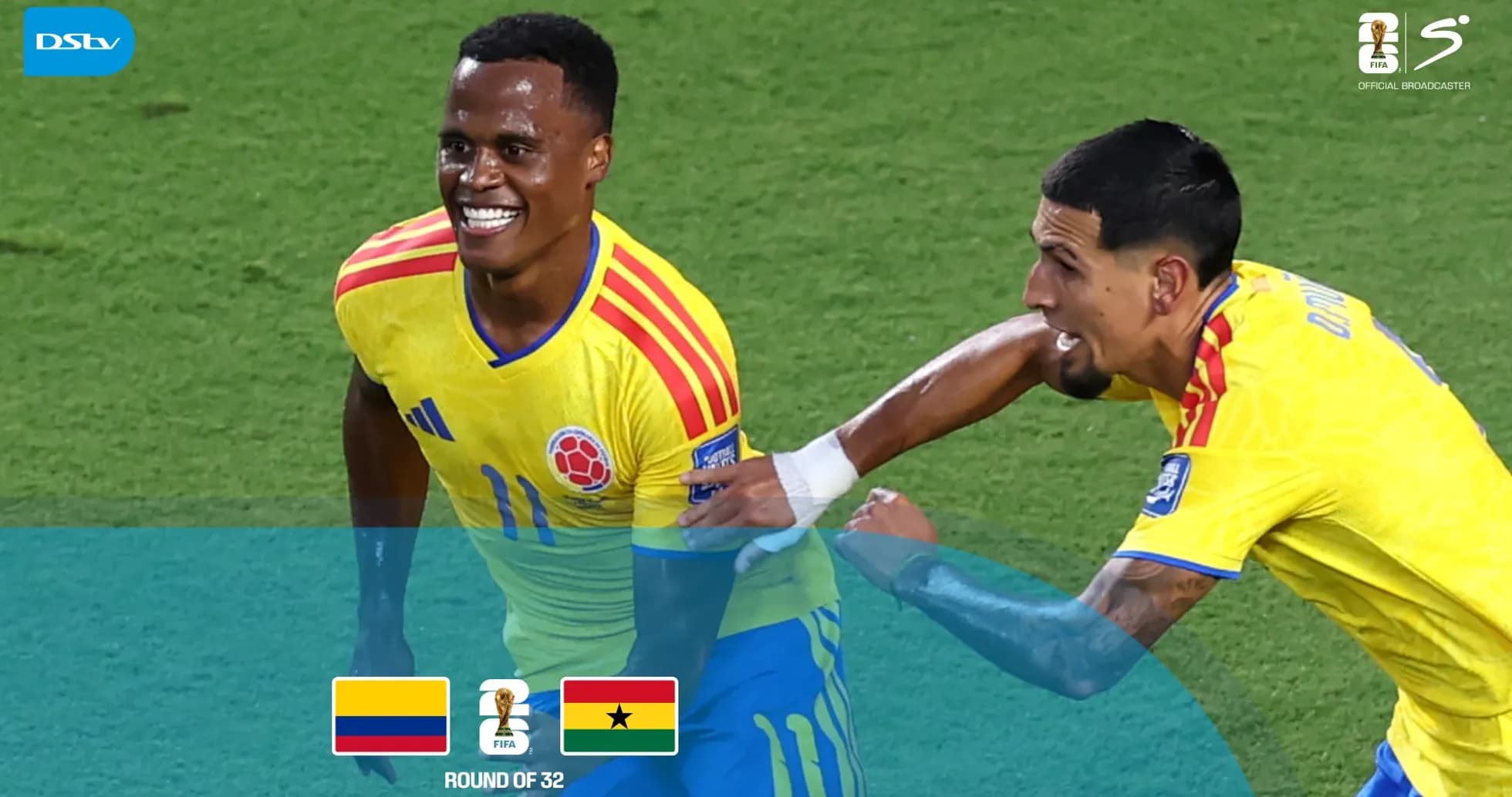 Colombian players celebrating after scoring a goal
