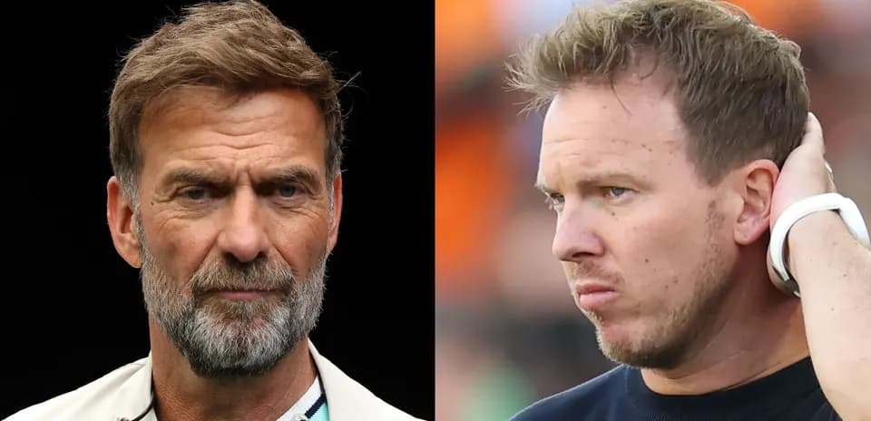 Two football managers posing for a split image