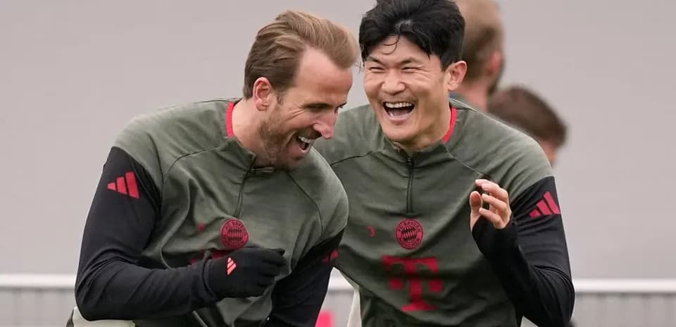 Players laughing during Bayern Munich training session