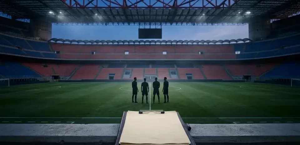 Referees discussing match strategy on stadium field