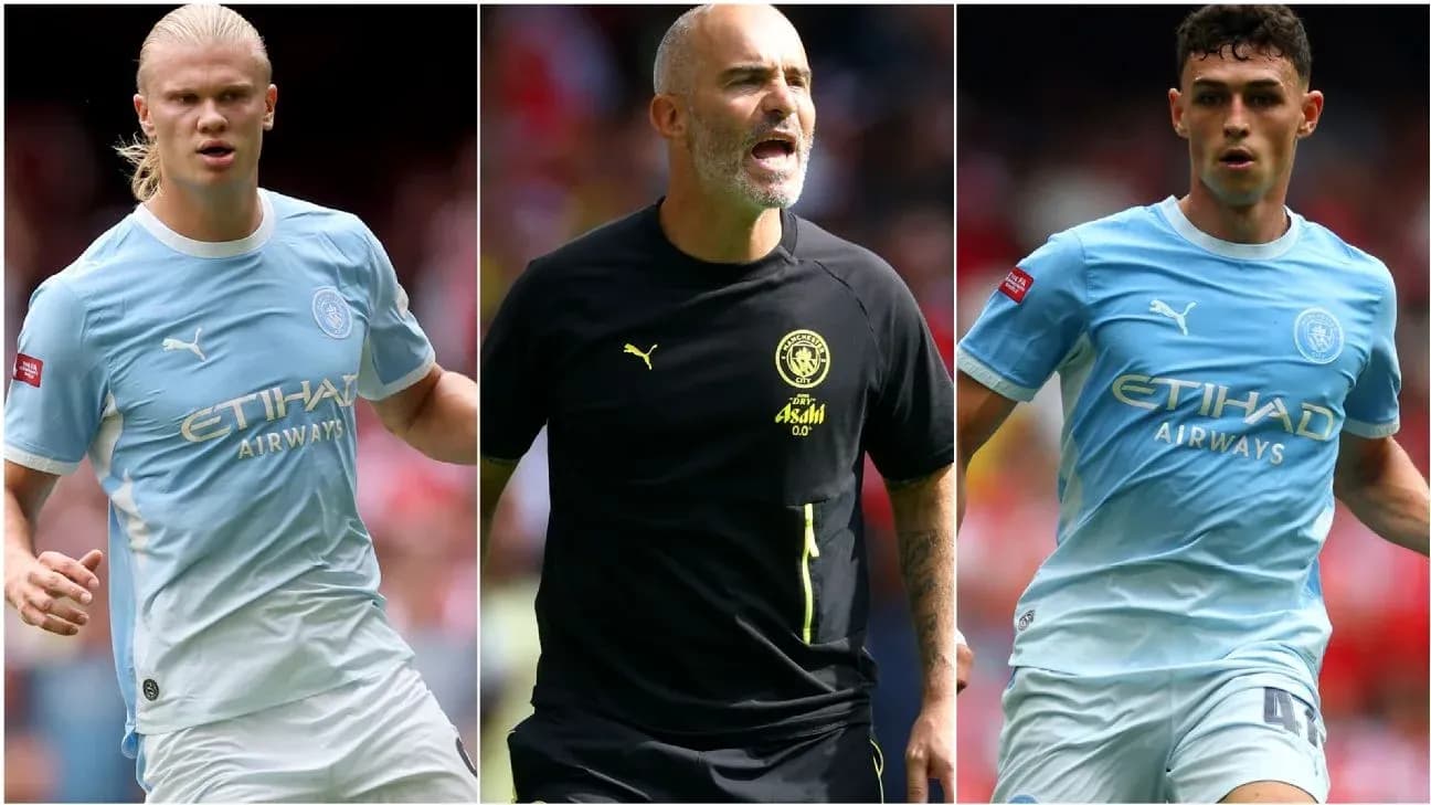 Three Manchester City players during a match