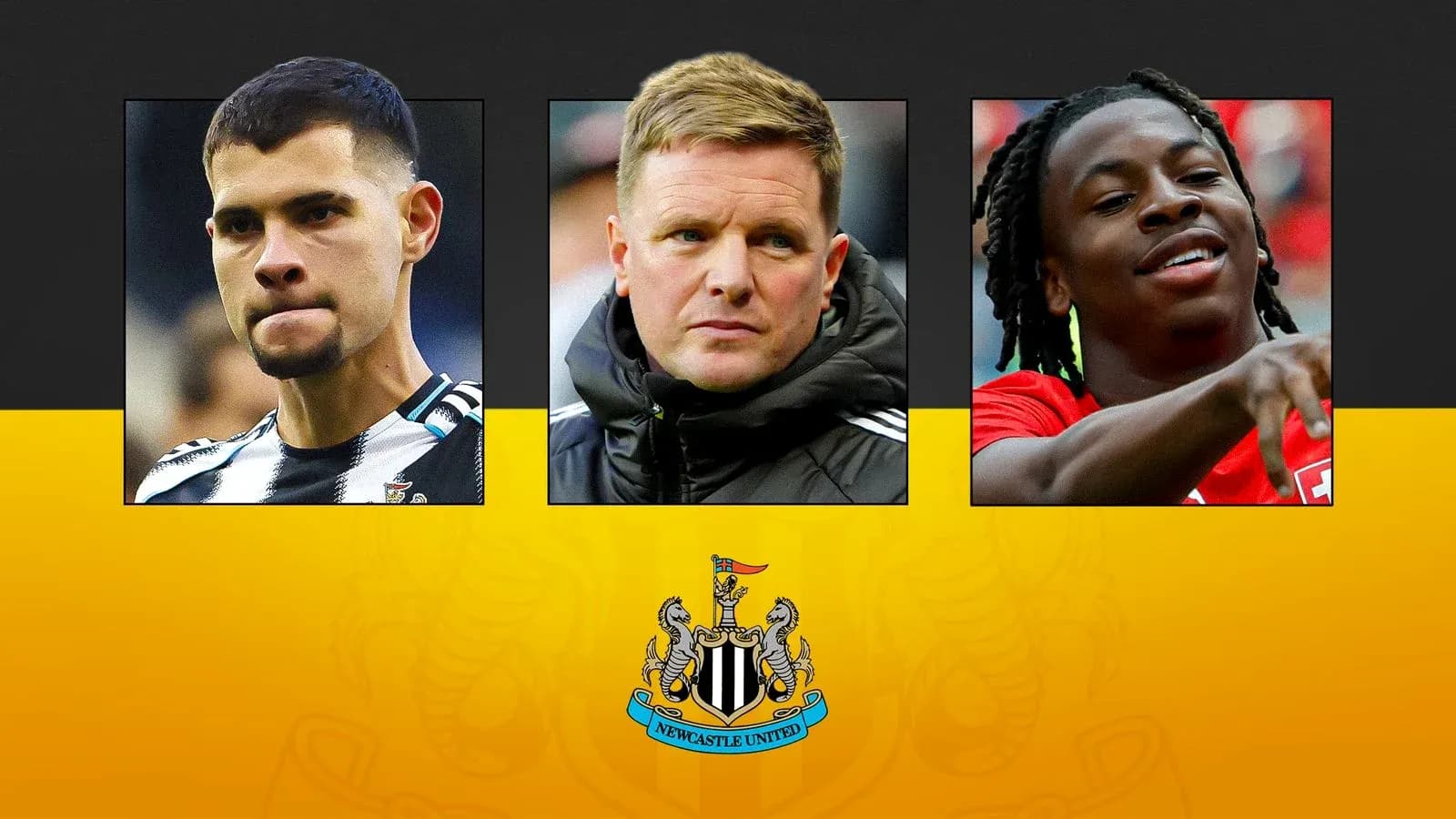 Three Newcastle United players and coach in collage