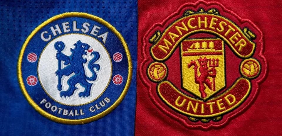 Chelsea and Manchester United club logos side by side