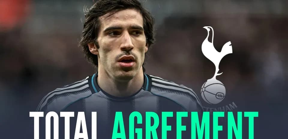 Player in Tottenham jersey with agreement announcement text