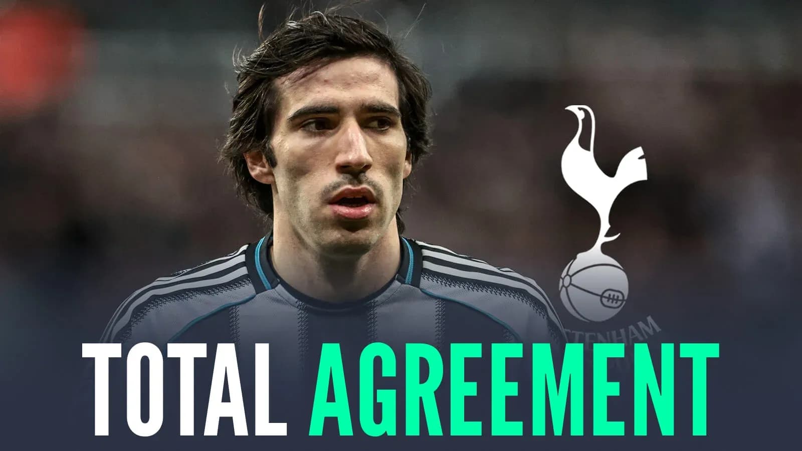 Player in Tottenham jersey with agreement announcement text