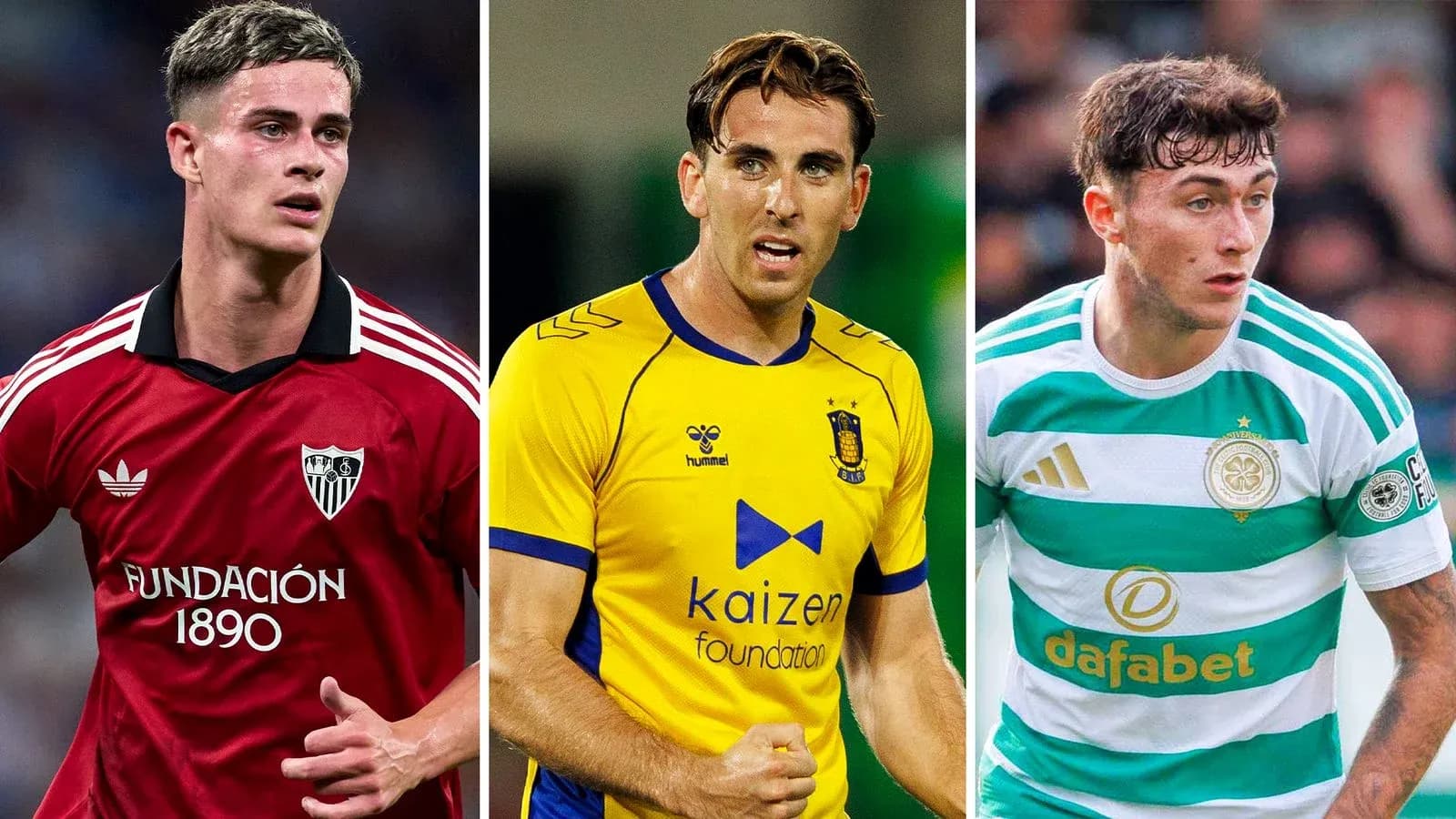 Three football players in their team kits