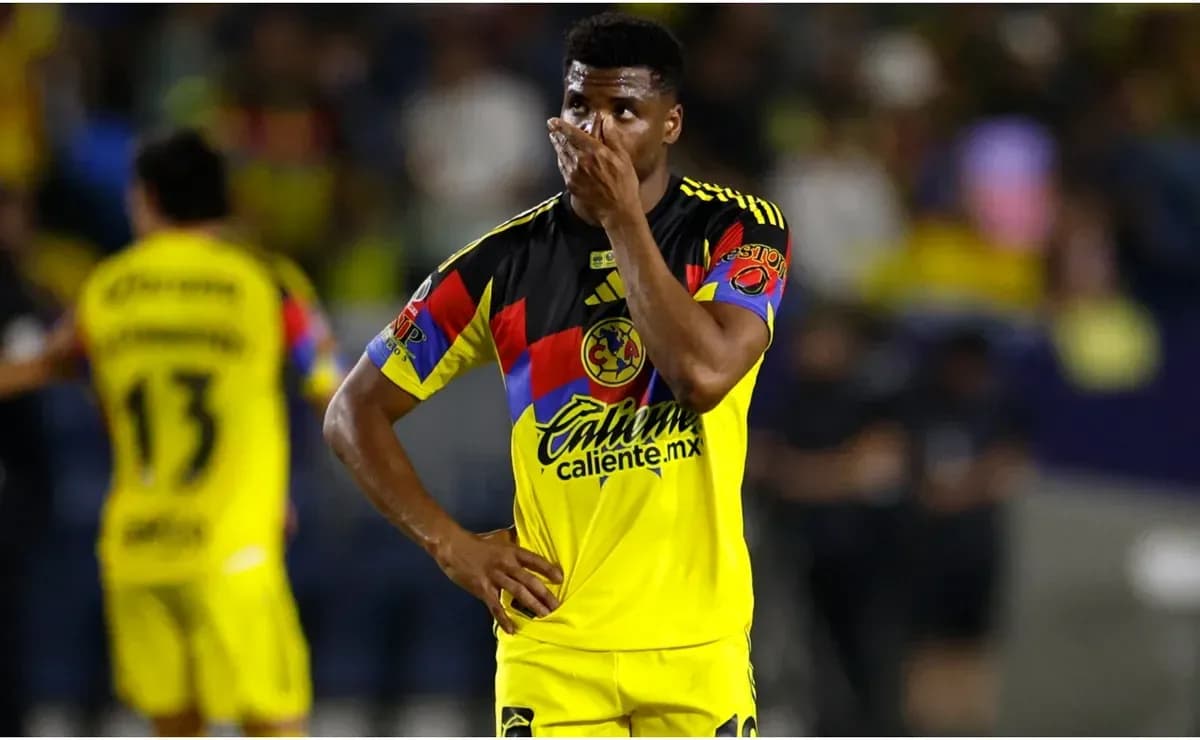 Club America player reacting during Liga MX match