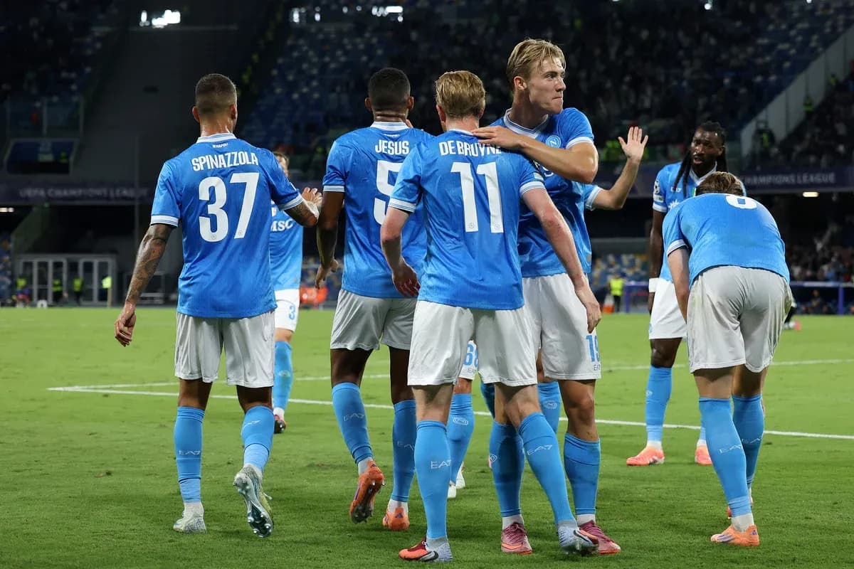 Napoli players celebrating during UEFA Champions League match