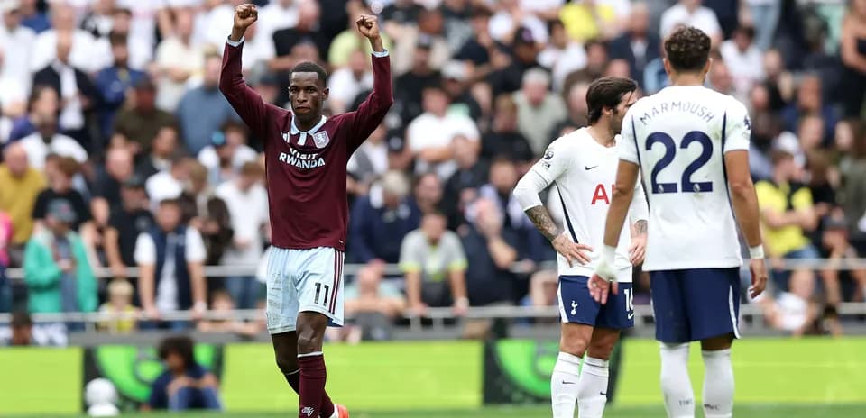 Aston Villa player celebrating during match
