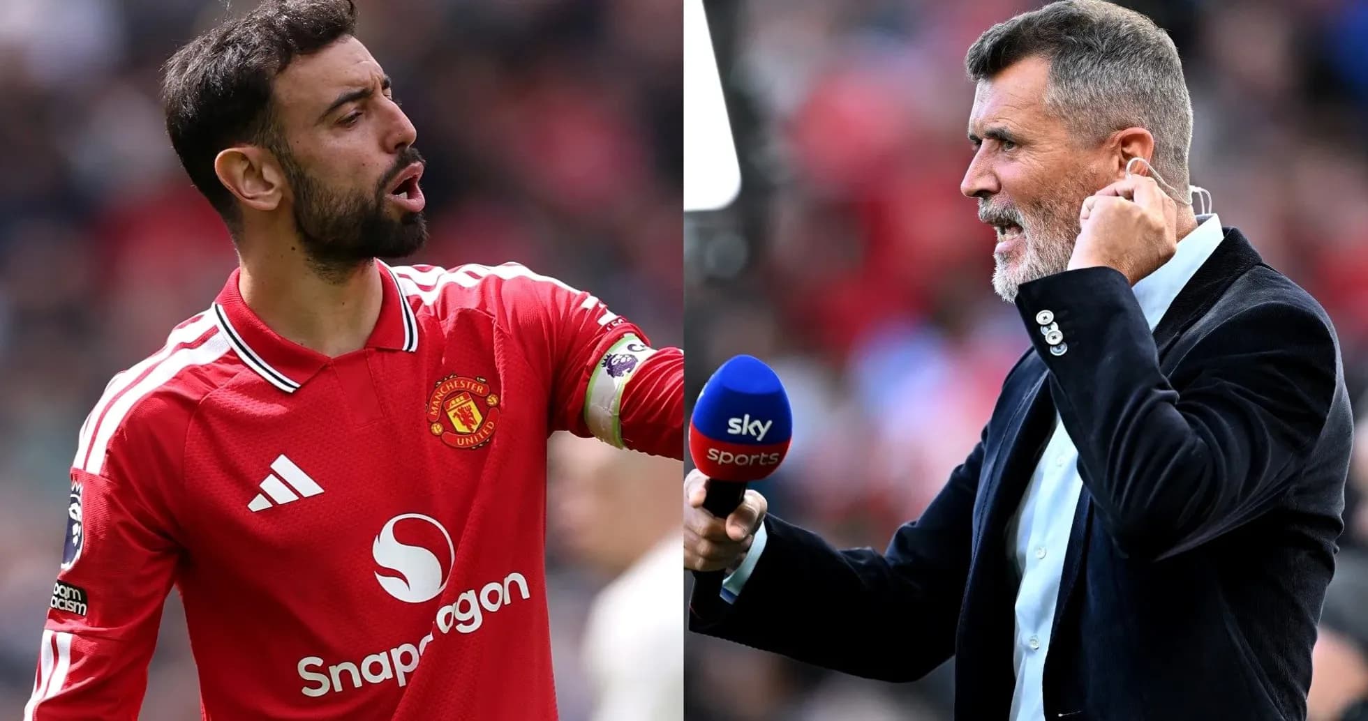 Bruno Fernandes and Roy Keane during a match commentary