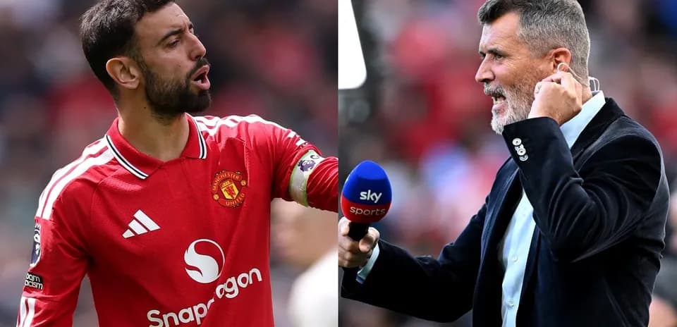 Bruno Fernandes and Roy Keane during a match commentary