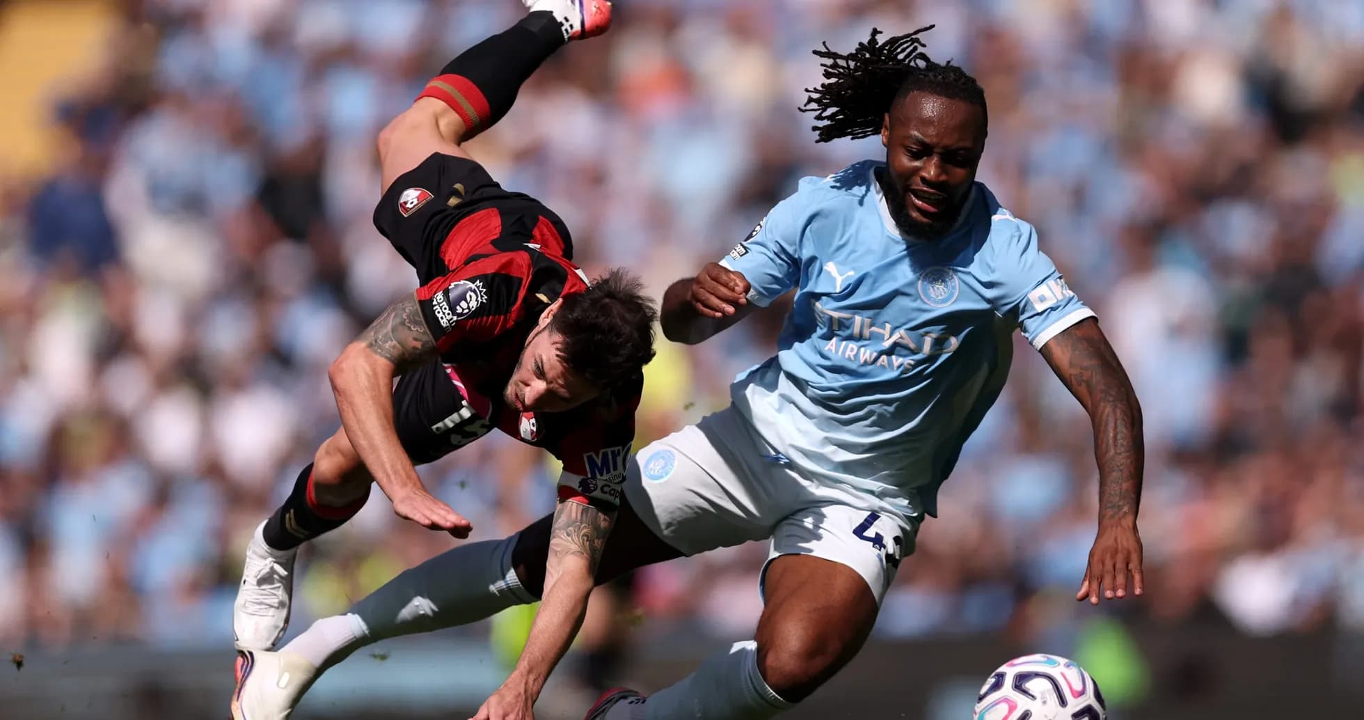Player challenge during Manchester City vs Bournemouth match