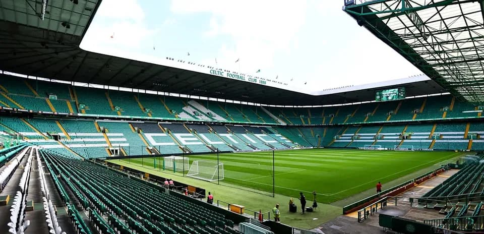 Celtic Park stadium with empty stands and pitch