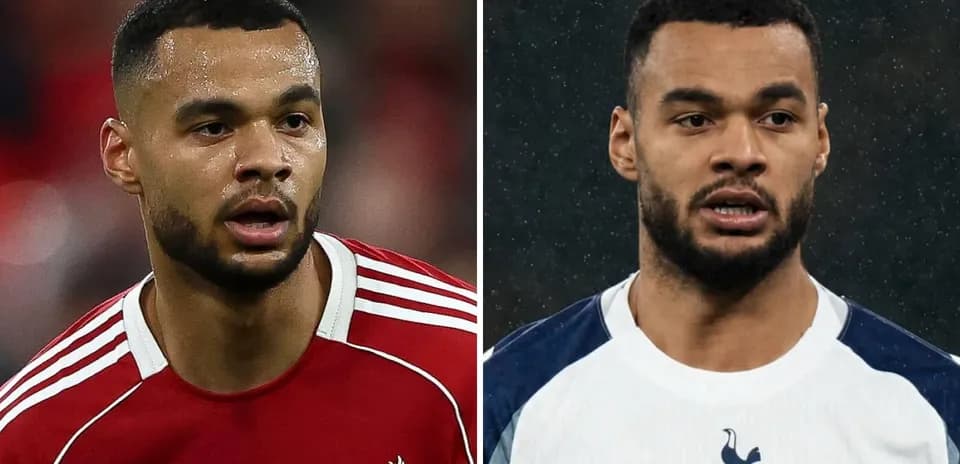 Two players in football kits from Liverpool and Tottenham