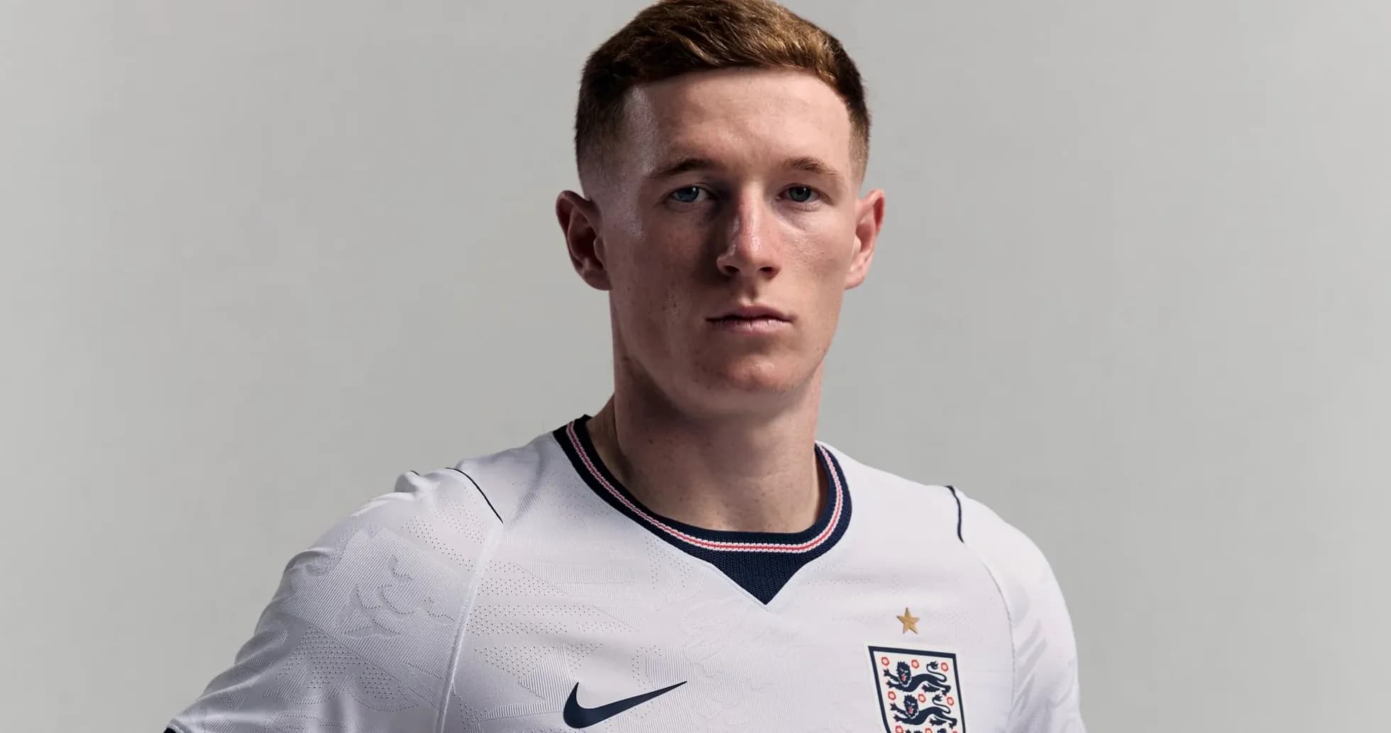 Player posing in England national team jersey