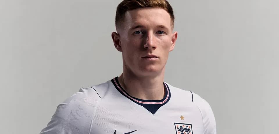 Player posing in England national team jersey