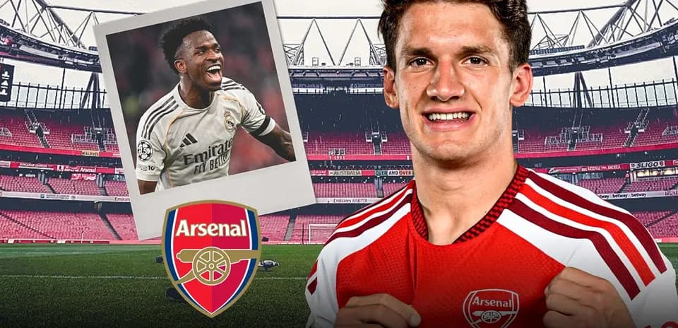 Player in Arsenal kit with stadium background