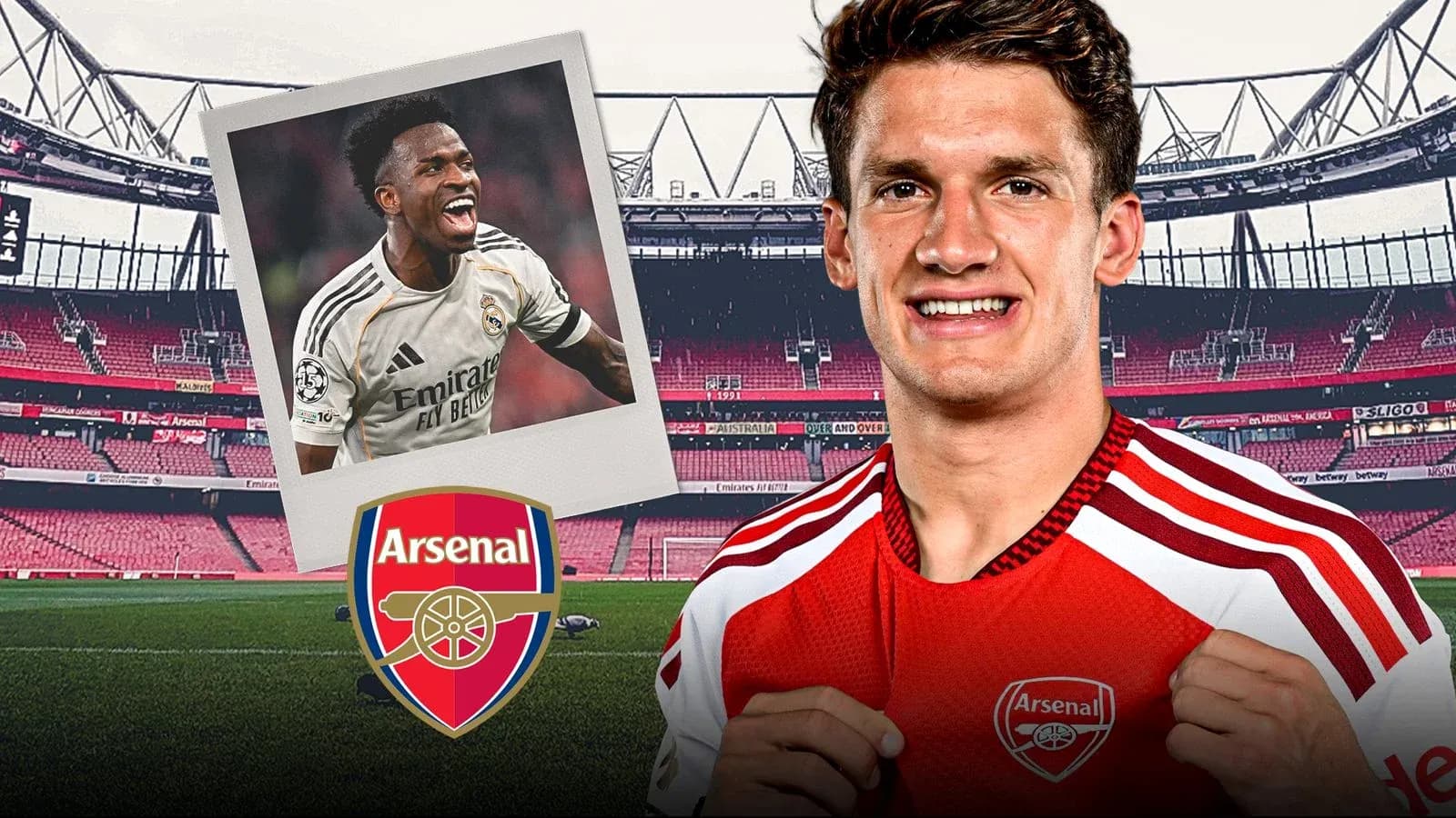 Player in Arsenal kit with stadium background
