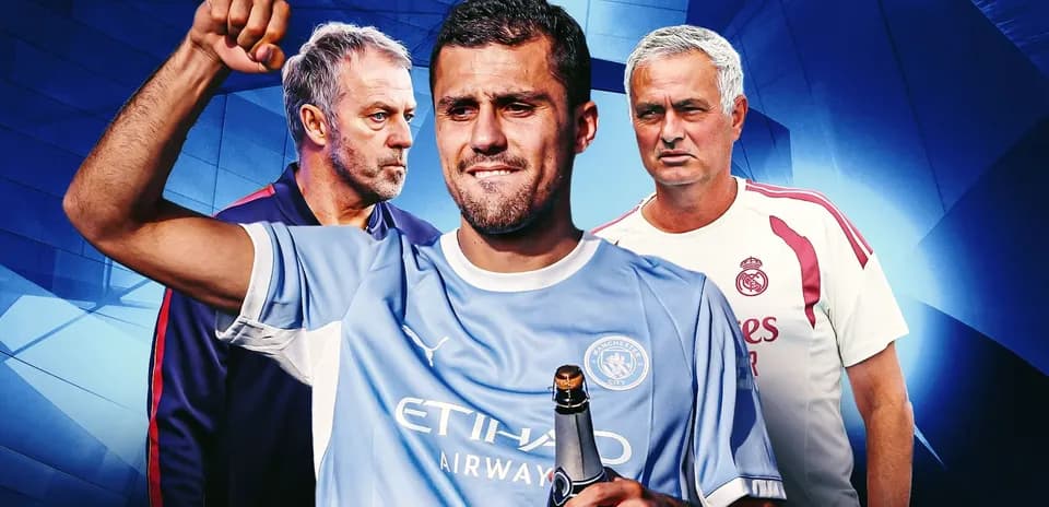 Player celebrating with champagne, coaches in background
