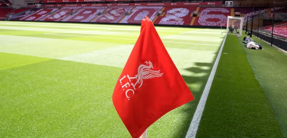 Liverpool FC corner flag on the pitch at Anfield