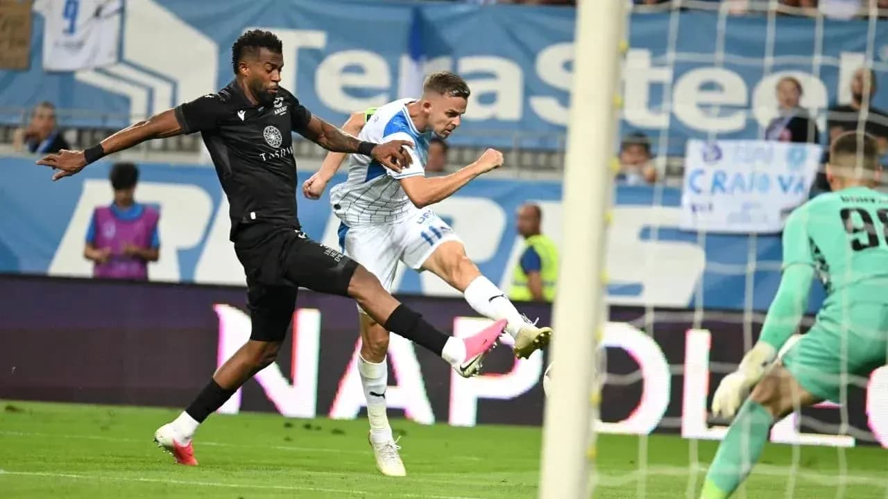 Ararat-Armenia player shoots at goal against Craiova