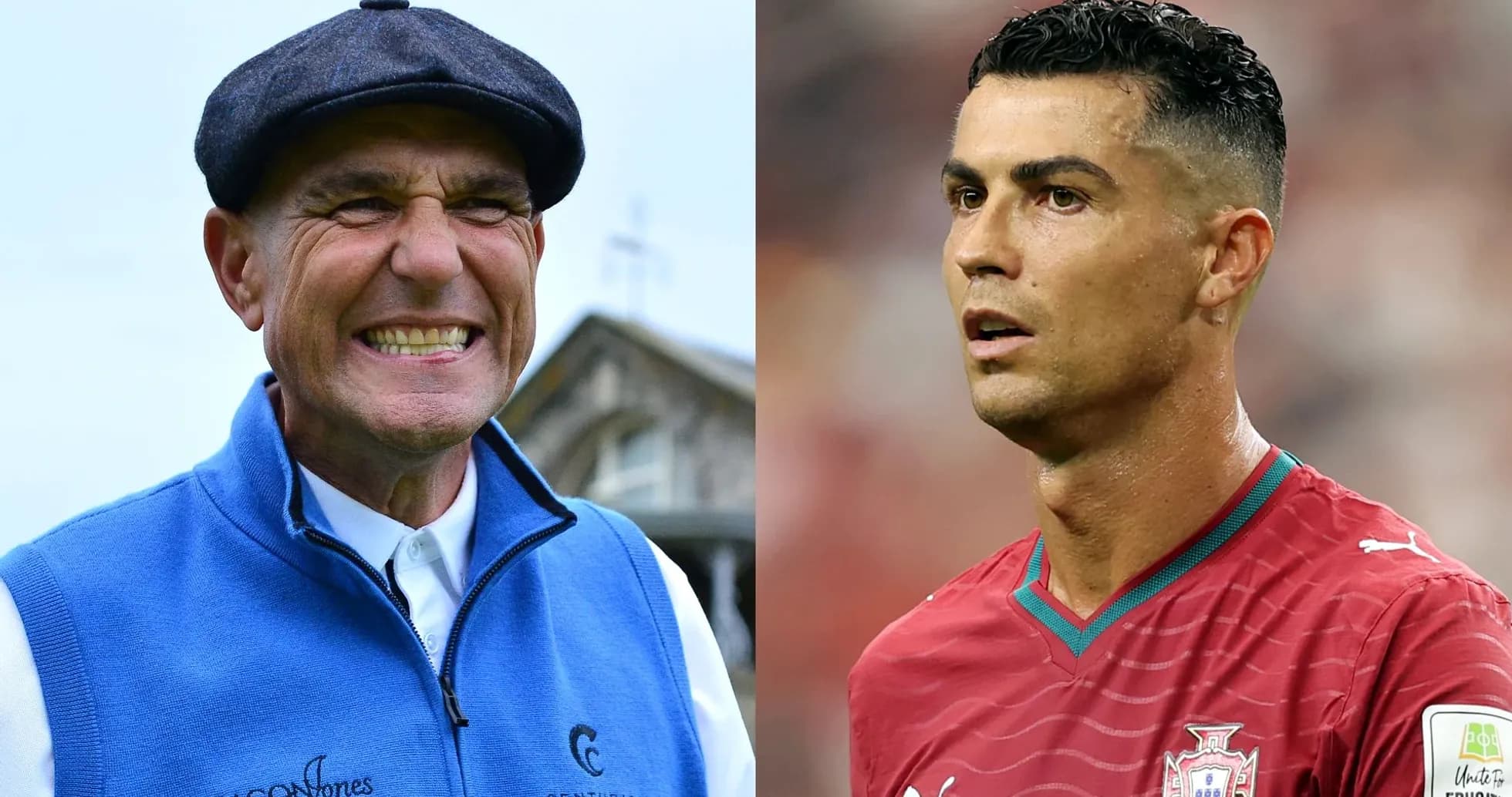 Two sports figures, one smiling and one serious