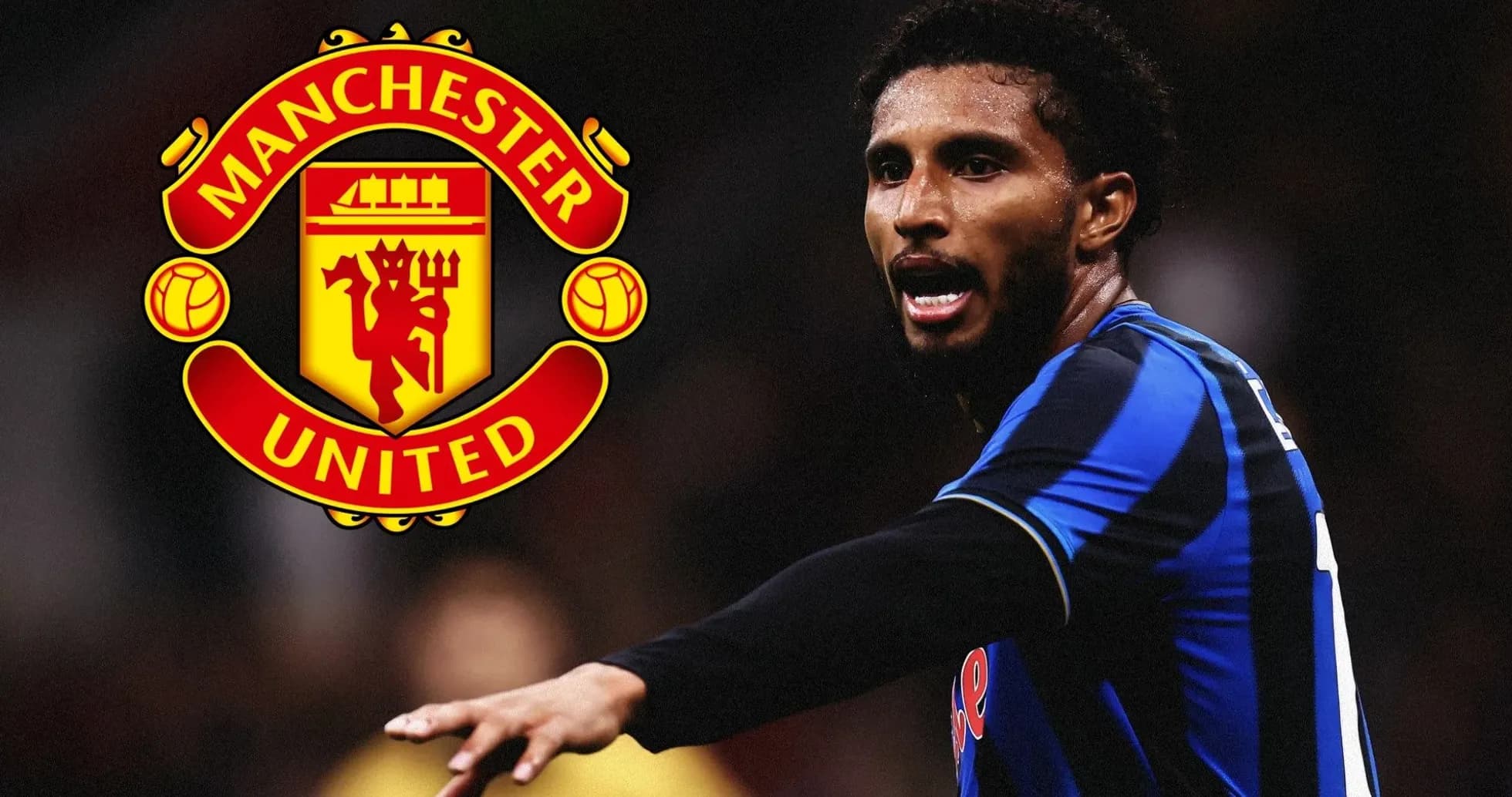 Player gesturing during match with Manchester United logo
