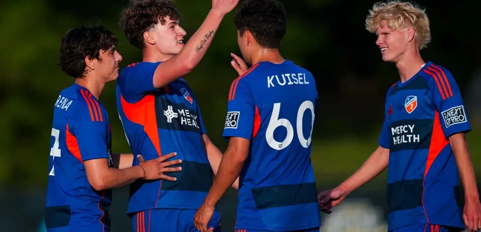 FC Cincinnati II players celebrating a goal