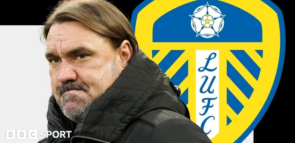 Manager in front of Leeds United club logo
