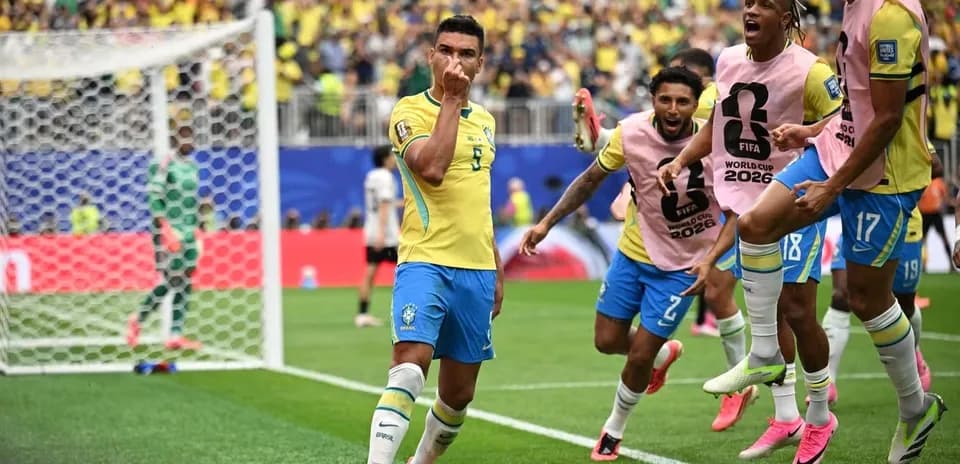 Brazil players celebrating a goal in World Cup 2026