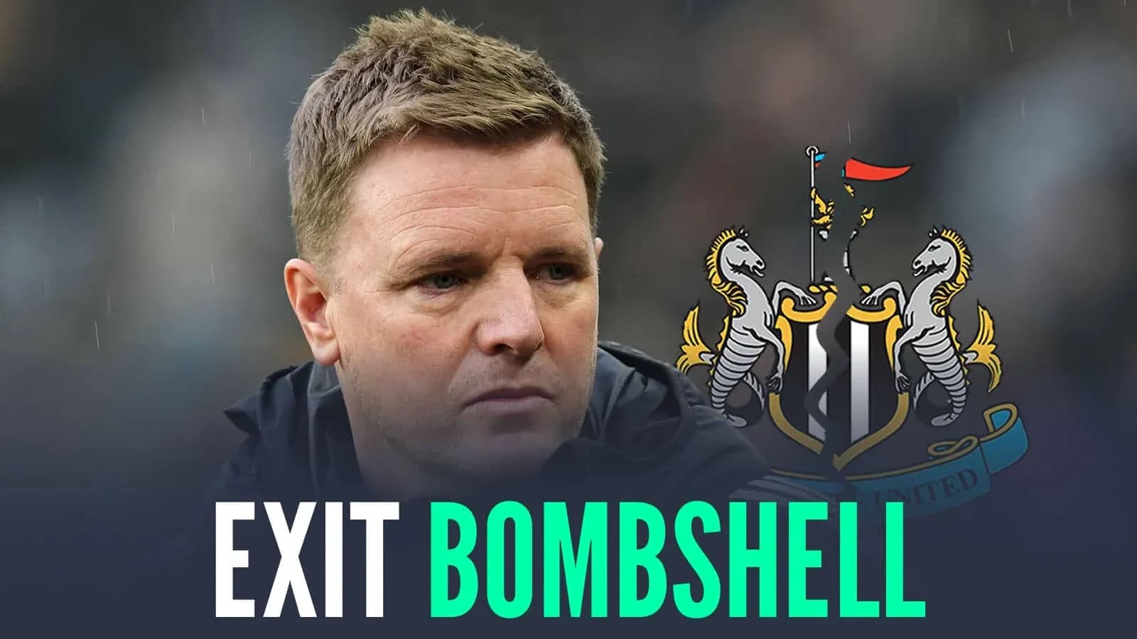 Manager with Newcastle United logo in background