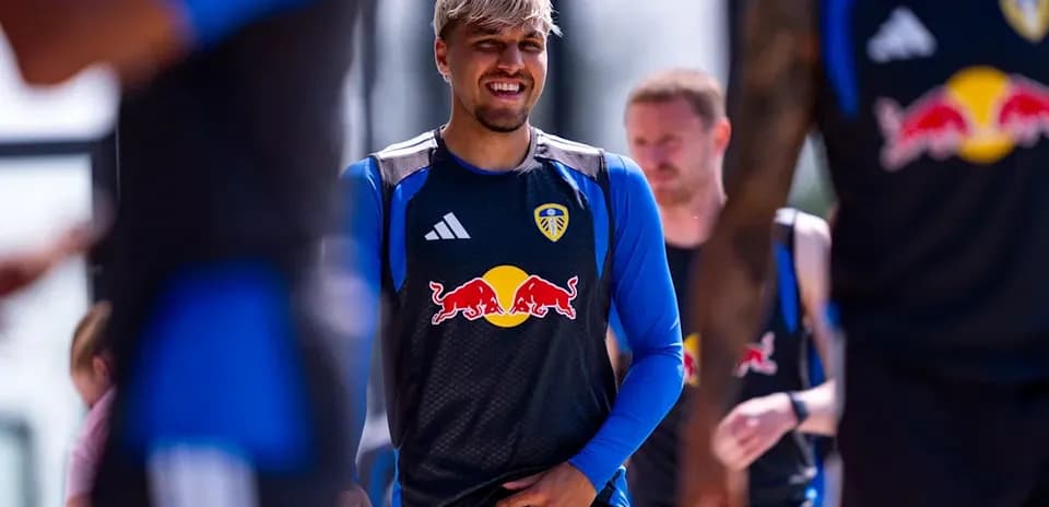 Player smiling during Leeds United training session