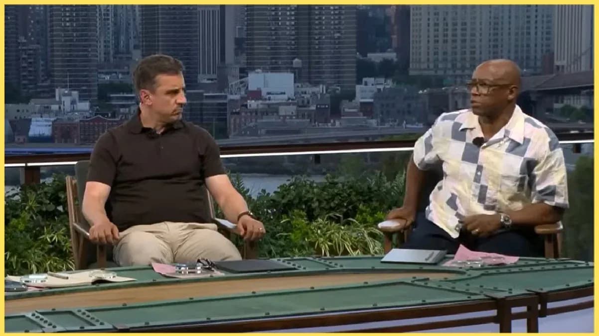 Two analysts discussing sports on a studio set